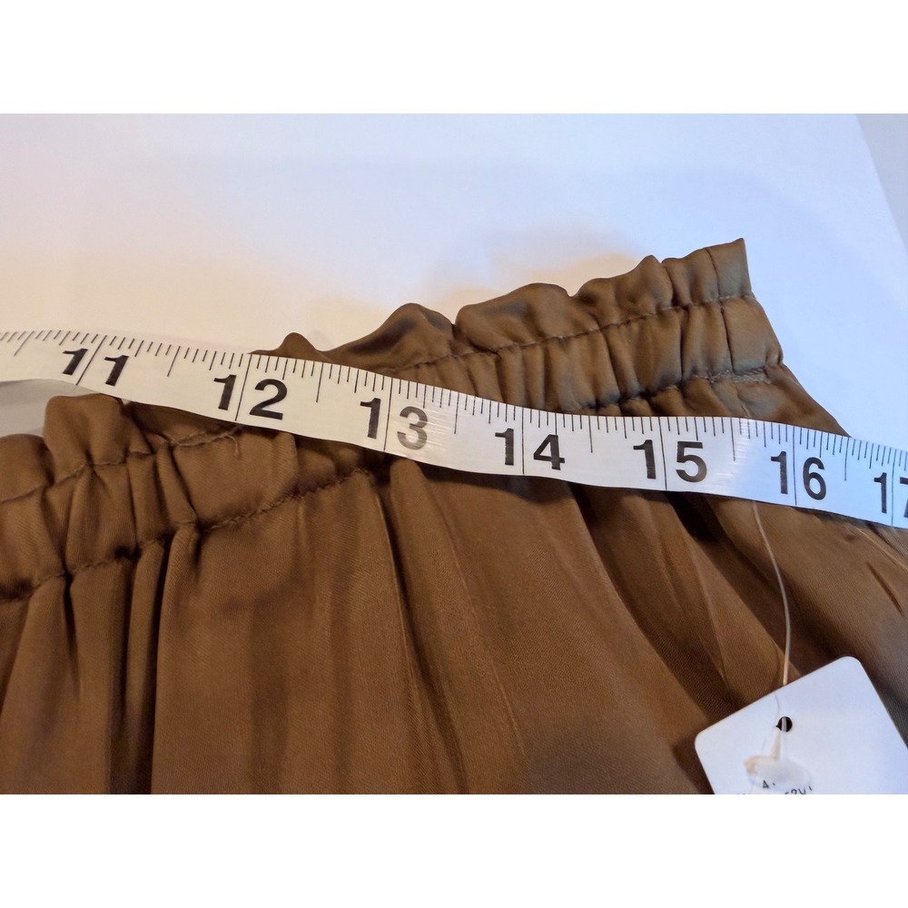 Anthropologie Moss Brown Satin Wide Leg Cropped Pants XL Paperbag Waist NEW - Picture 4 of 8